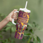 Brisbane Broncos Tumbler With Handle Tropical Hibiscus Floral Pattern With Maroon And Yellow Accents