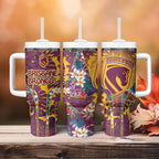 Brisbane Broncos Tumbler With Handle Tropical Hibiscus Floral Pattern With Maroon And Yellow Accents
