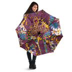 Brisbane Broncos Umbrella Tropical Hibiscus Floral Pattern With Maroon And Yellow Accents