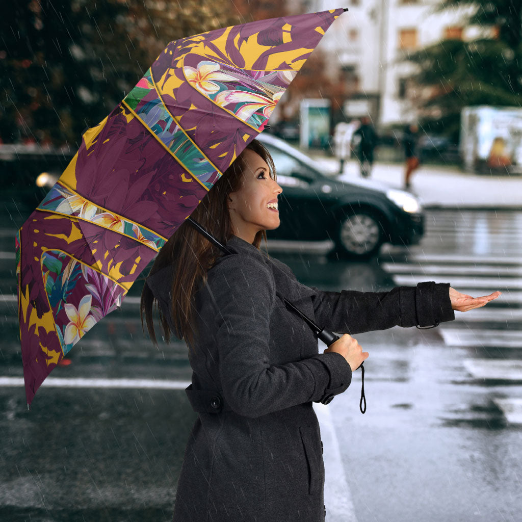 Brisbane Broncos Umbrella Tropical Hibiscus Floral Pattern With Maroon And Yellow Accents