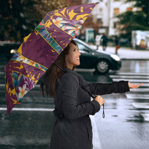 Brisbane Broncos Umbrella Tropical Hibiscus Floral Pattern With Maroon And Yellow Accents