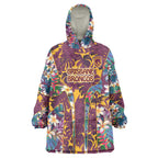 Brisbane Broncos Wearable Blanket Hoodie Tropical Hibiscus Floral Pattern With Maroon And Yellow Accents
