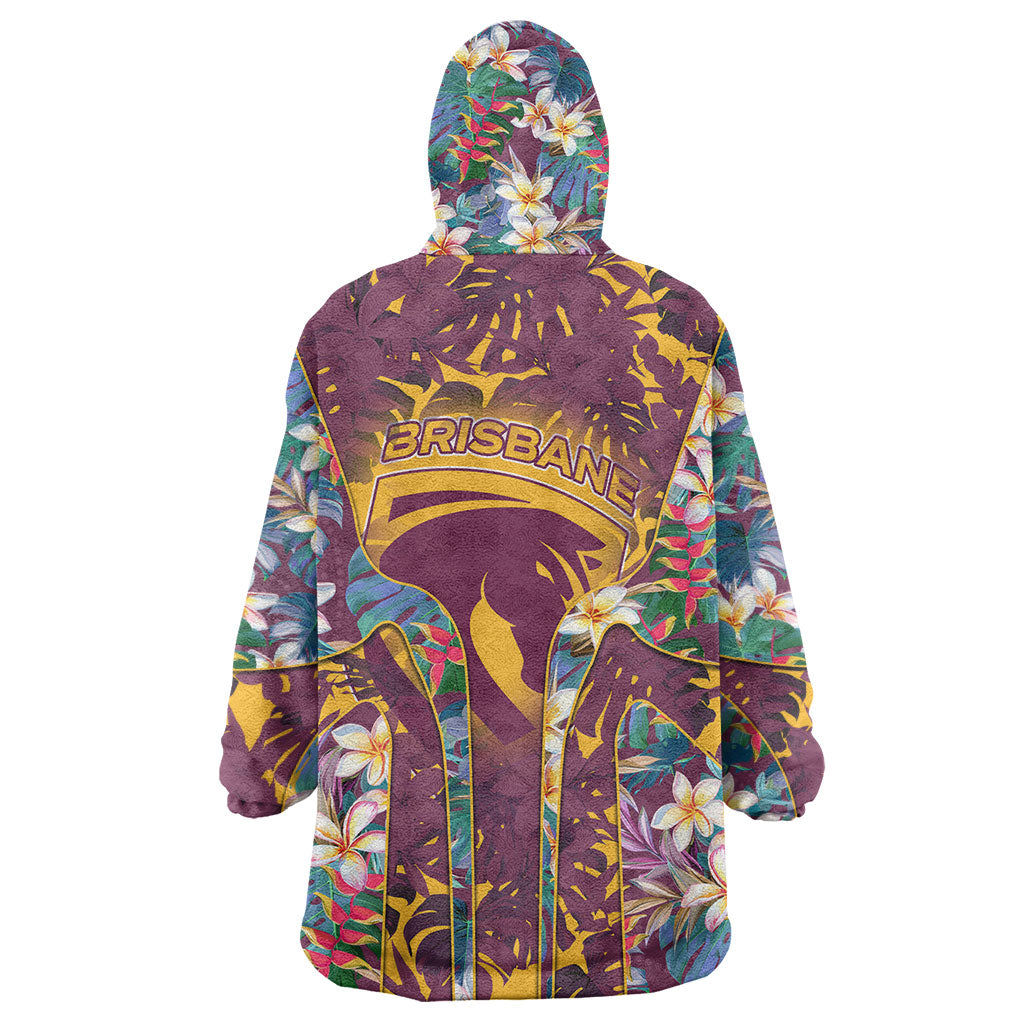 Brisbane Broncos Wearable Blanket Hoodie Tropical Hibiscus Floral Pattern With Maroon And Yellow Accents