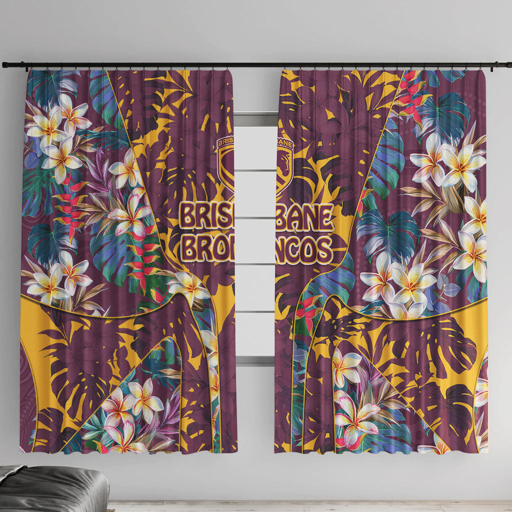 Brisbane Broncos Window Curtain Tropical Hibiscus Floral Pattern With Maroon And Yellow Accents