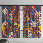 Brisbane Broncos Window Curtain Tropical Hibiscus Floral Pattern With Maroon And Yellow Accents
