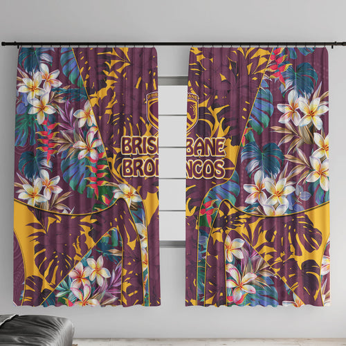 Brisbane Broncos Window Curtain Tropical Hibiscus Floral Pattern With Maroon And Yellow Accents