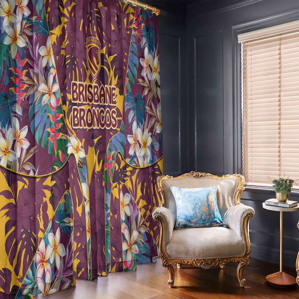 Brisbane Broncos Window Curtain Tropical Hibiscus Floral Pattern With Maroon And Yellow Accents