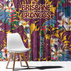 Brisbane Broncos Window Curtain Tropical Hibiscus Floral Pattern With Maroon And Yellow Accents
