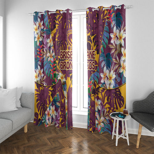 Brisbane Broncos Window Curtain Tropical Hibiscus Floral Pattern With Maroon And Yellow Accents
