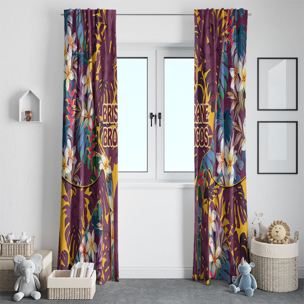 Brisbane Broncos Window Curtain Tropical Hibiscus Floral Pattern With Maroon And Yellow Accents