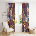 Brisbane Broncos Window Curtain Tropical Hibiscus Floral Pattern With Maroon And Yellow Accents