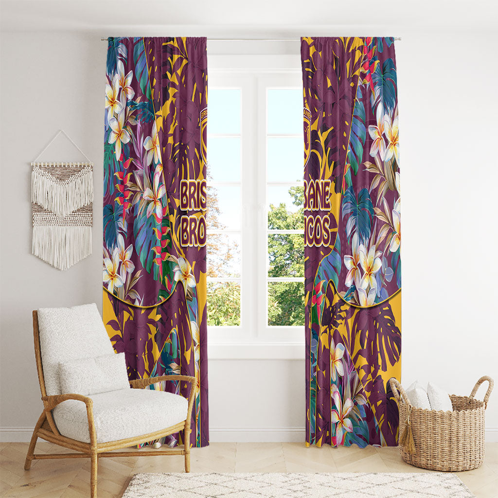 Brisbane Broncos Window Curtain Tropical Hibiscus Floral Pattern With Maroon And Yellow Accents