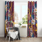 Brisbane Broncos Window Curtain Tropical Hibiscus Floral Pattern With Maroon And Yellow Accents