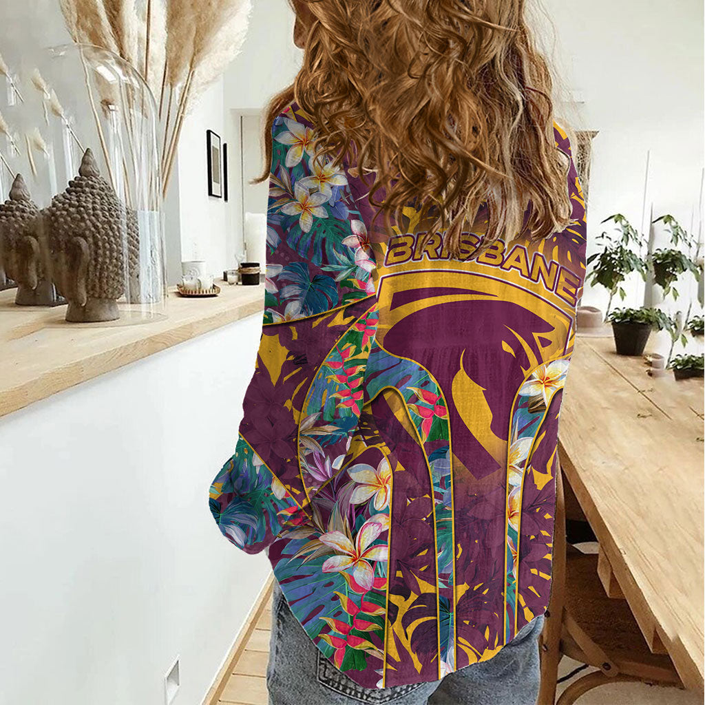 Brisbane Broncos Women Casual Shirt Tropical Hibiscus Floral Pattern With Maroon And Yellow Accents