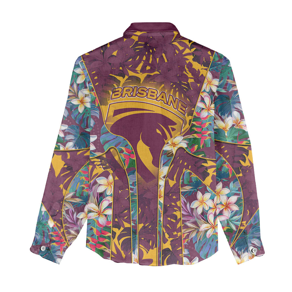 Brisbane Broncos Women Casual Shirt Tropical Hibiscus Floral Pattern With Maroon And Yellow Accents