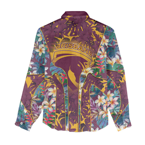 Brisbane Broncos Women Casual Shirt Tropical Hibiscus Floral Pattern With Maroon And Yellow Accents