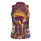 Brisbane Broncos Women Sleeveless Polo Shirt Tropical Hibiscus Floral Pattern With Maroon And Yellow Accents