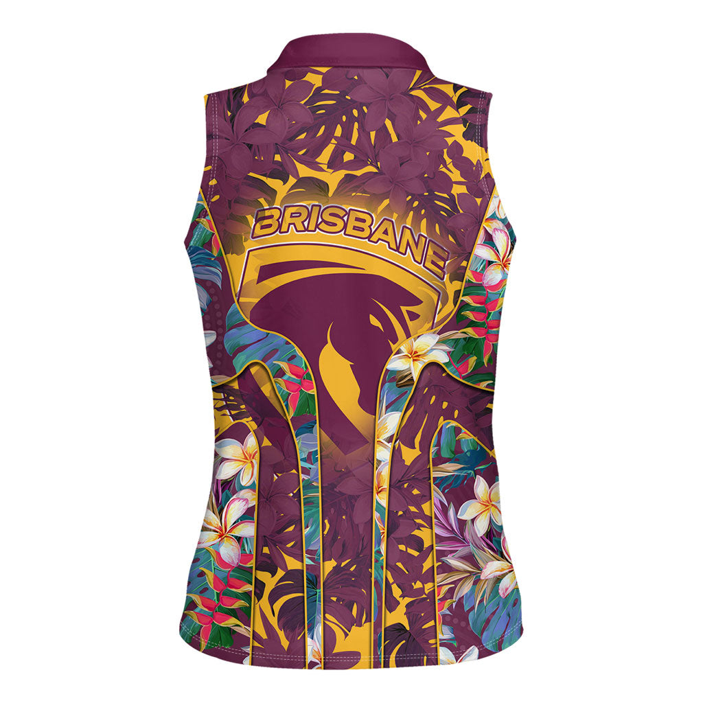 Brisbane Broncos Women Sleeveless Polo Shirt Tropical Hibiscus Floral Pattern With Maroon And Yellow Accents