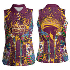 Brisbane Broncos Women Sleeveless Polo Shirt Tropical Hibiscus Floral Pattern With Maroon And Yellow Accents