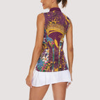 Brisbane Broncos Women Sleeveless Polo Shirt Tropical Hibiscus Floral Pattern With Maroon And Yellow Accents