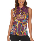 Brisbane Broncos Women Sleeveless Polo Shirt Tropical Hibiscus Floral Pattern With Maroon And Yellow Accents