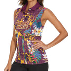 Brisbane Broncos Women Sleeveless Polo Shirt Tropical Hibiscus Floral Pattern With Maroon And Yellow Accents