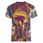 Brisbane Broncos Women V-Neck T-Shirt Tropical Hibiscus Floral Pattern With Maroon And Yellow Accents