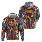 Brisbane Broncos Zip Hoodie Tropical Hibiscus Floral Pattern With Maroon And Yellow Accents