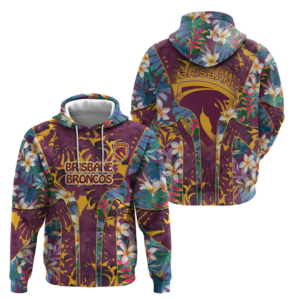 Brisbane Broncos Zip Hoodie Tropical Hibiscus Floral Pattern With Maroon And Yellow Accents