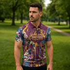Brisbane Broncos Zipper Polo Shirt Tropical Hibiscus Floral Pattern With Maroon And Yellow Accents