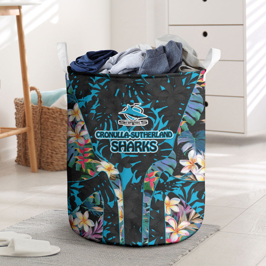 Cronulla-Sutherland Sharks Laundry Basket Tropical Island Floral Pattern With Black And Blue Accents