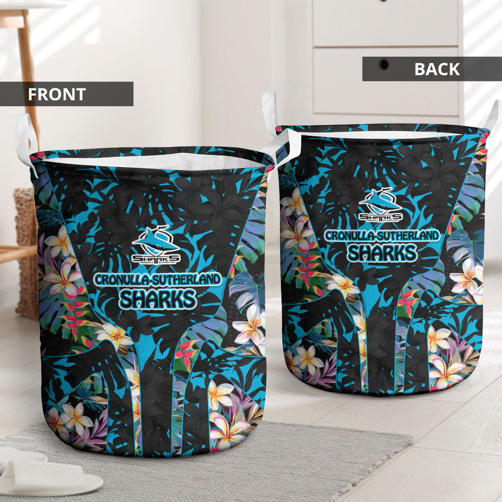 Cronulla-Sutherland Sharks Laundry Basket Tropical Island Floral Pattern With Black And Blue Accents