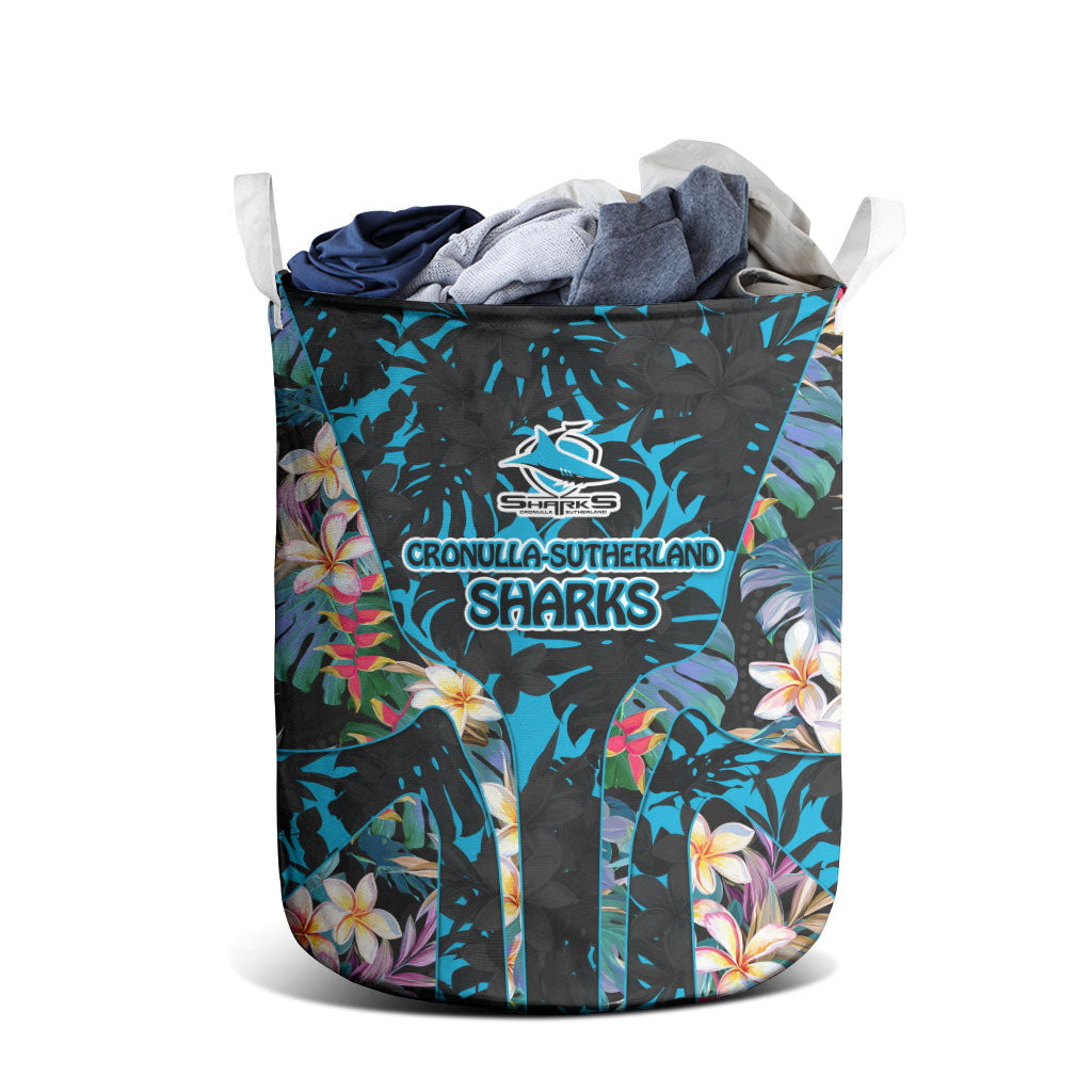 Cronulla-Sutherland Sharks Laundry Basket Tropical Island Floral Pattern With Black And Blue Accents