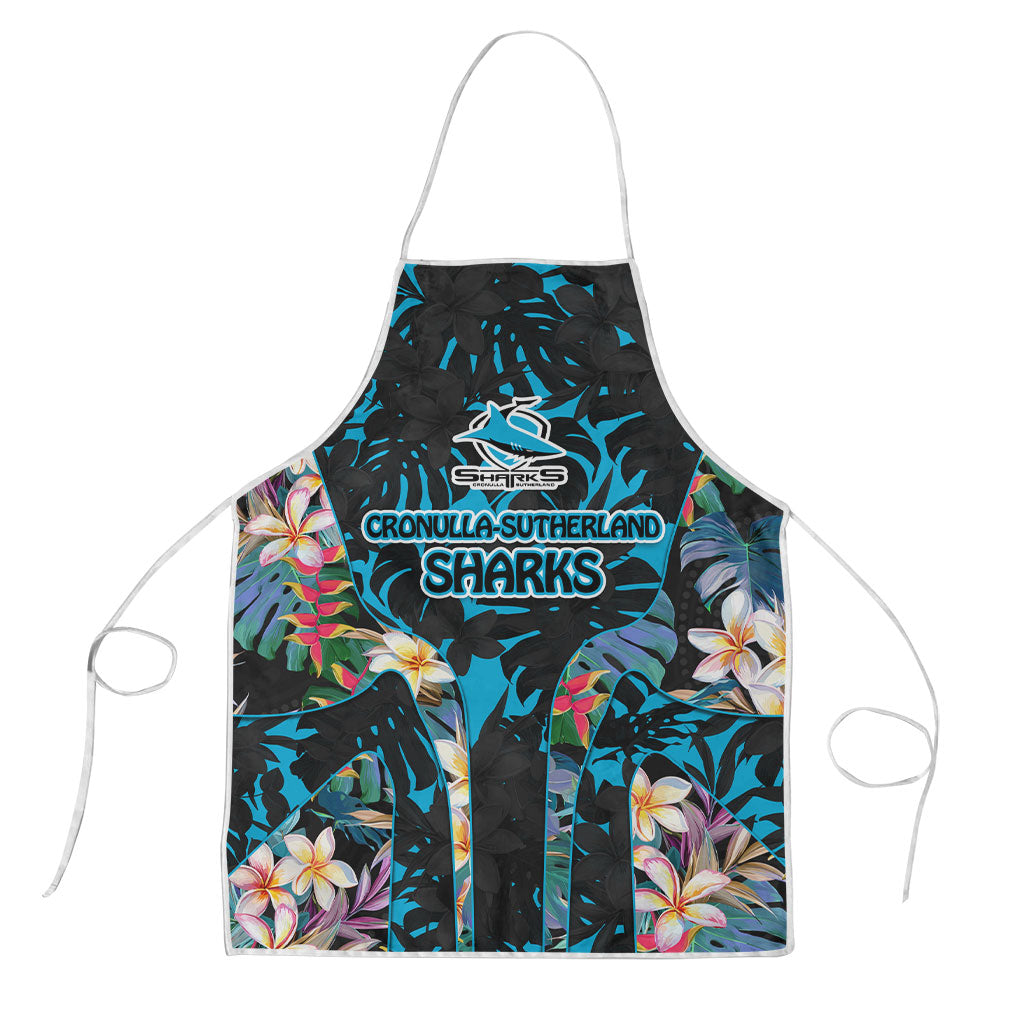 Cronulla-Sutherland Sharks Apron Tropical Island Floral Pattern With Black And Blue Accents