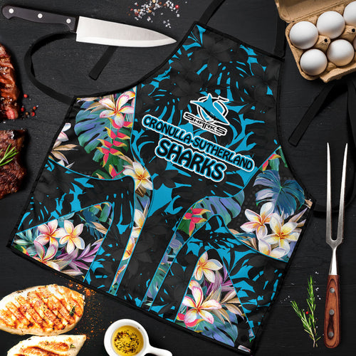 Cronulla-Sutherland Sharks Apron Tropical Island Floral Pattern With Black And Blue Accents