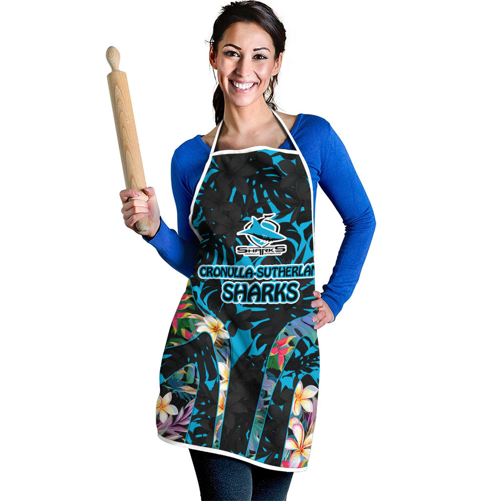 Cronulla-Sutherland Sharks Apron Tropical Island Floral Pattern With Black And Blue Accents