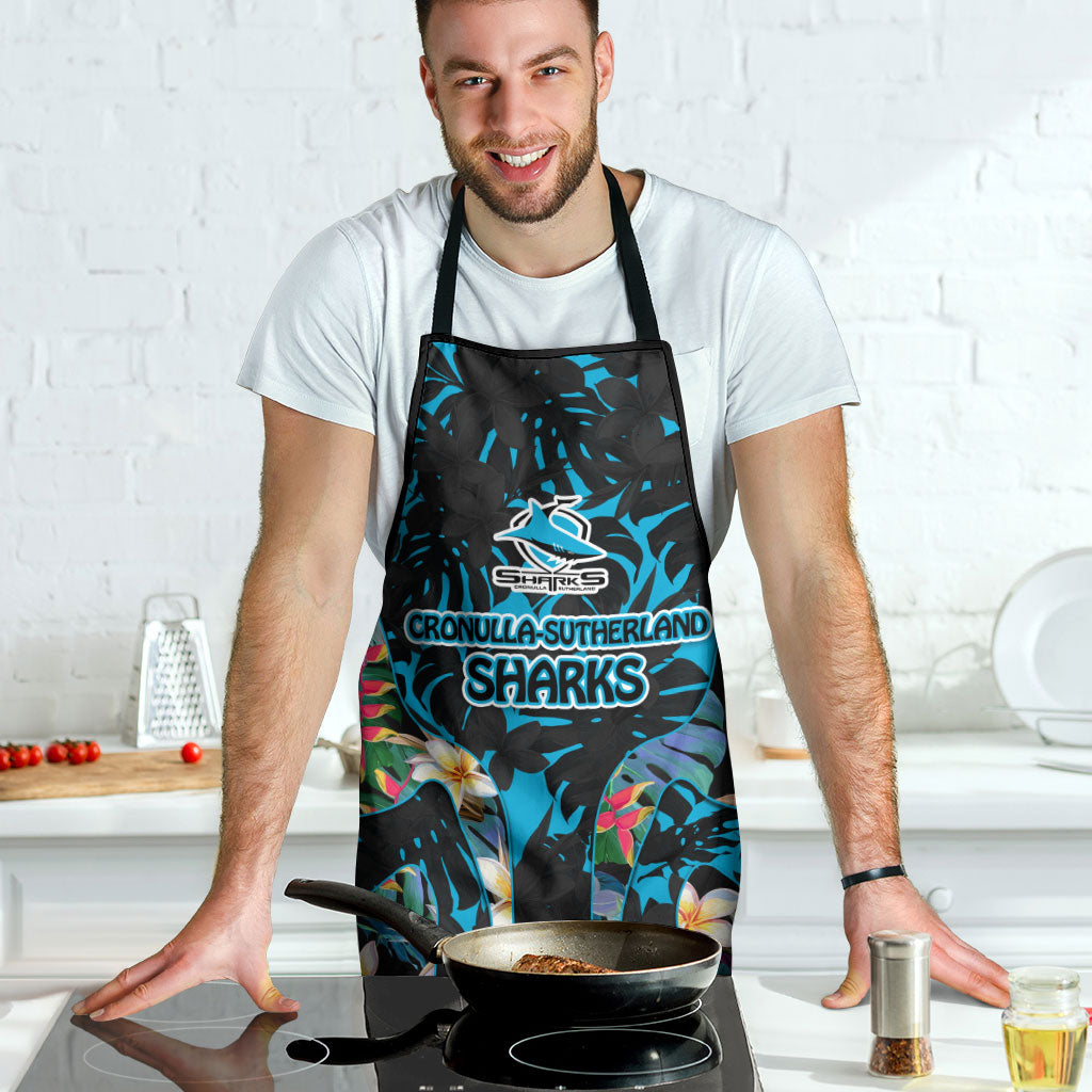 Cronulla-Sutherland Sharks Apron Tropical Island Floral Pattern With Black And Blue Accents