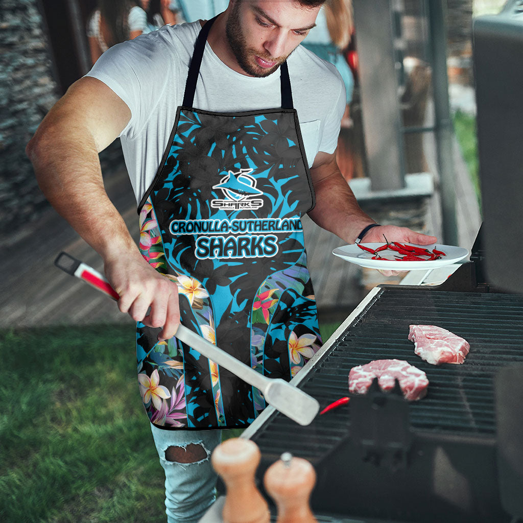 Cronulla-Sutherland Sharks Apron Tropical Island Floral Pattern With Black And Blue Accents