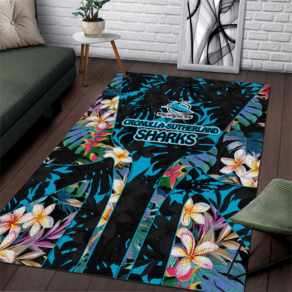 Cronulla-Sutherland Sharks Area Rug Tropical Island Floral Pattern With Black And Blue Accents
