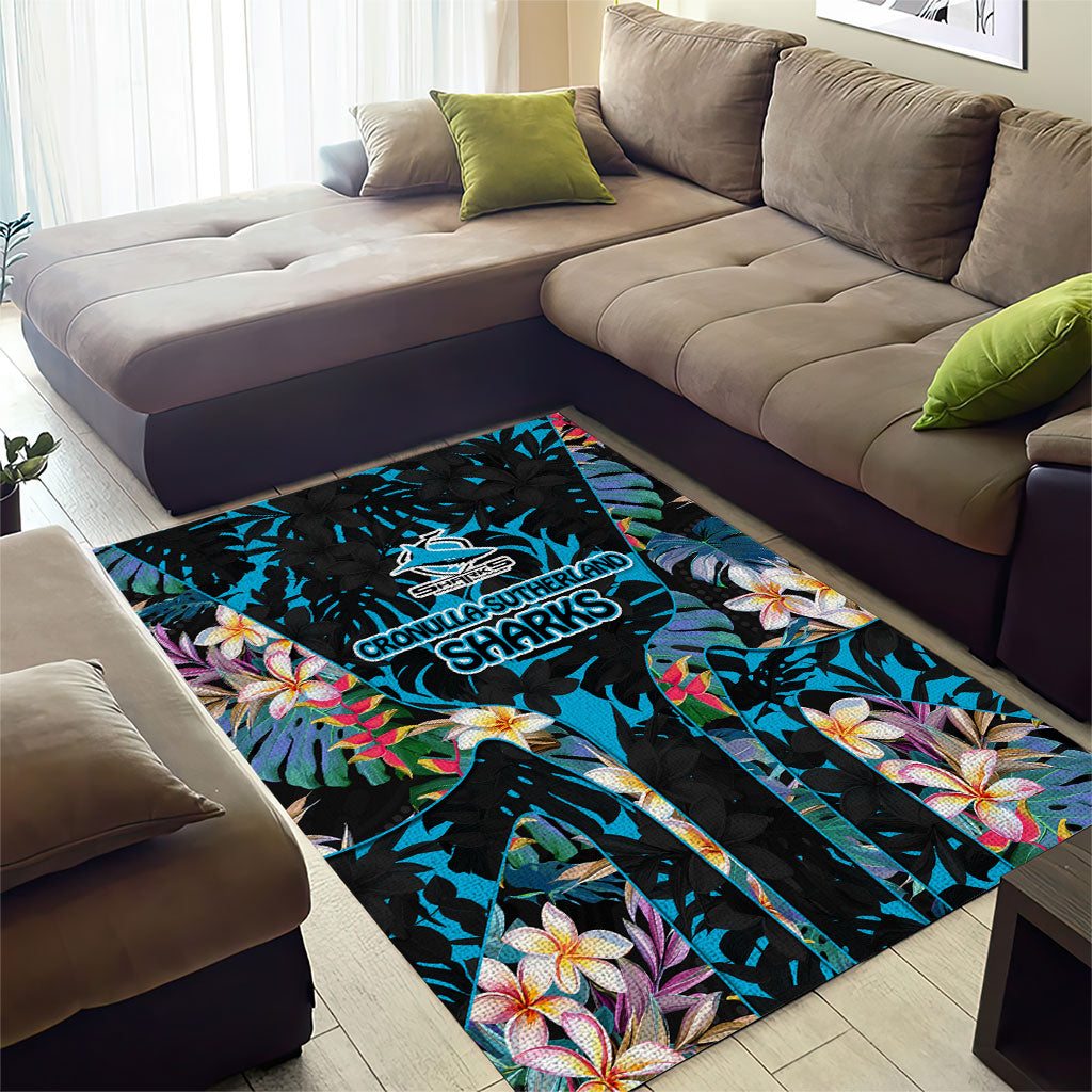 Cronulla-Sutherland Sharks Area Rug Tropical Island Floral Pattern With Black And Blue Accents