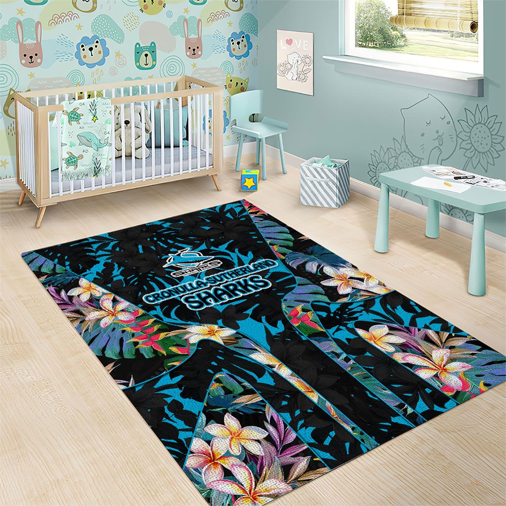 Cronulla-Sutherland Sharks Area Rug Tropical Island Floral Pattern With Black And Blue Accents