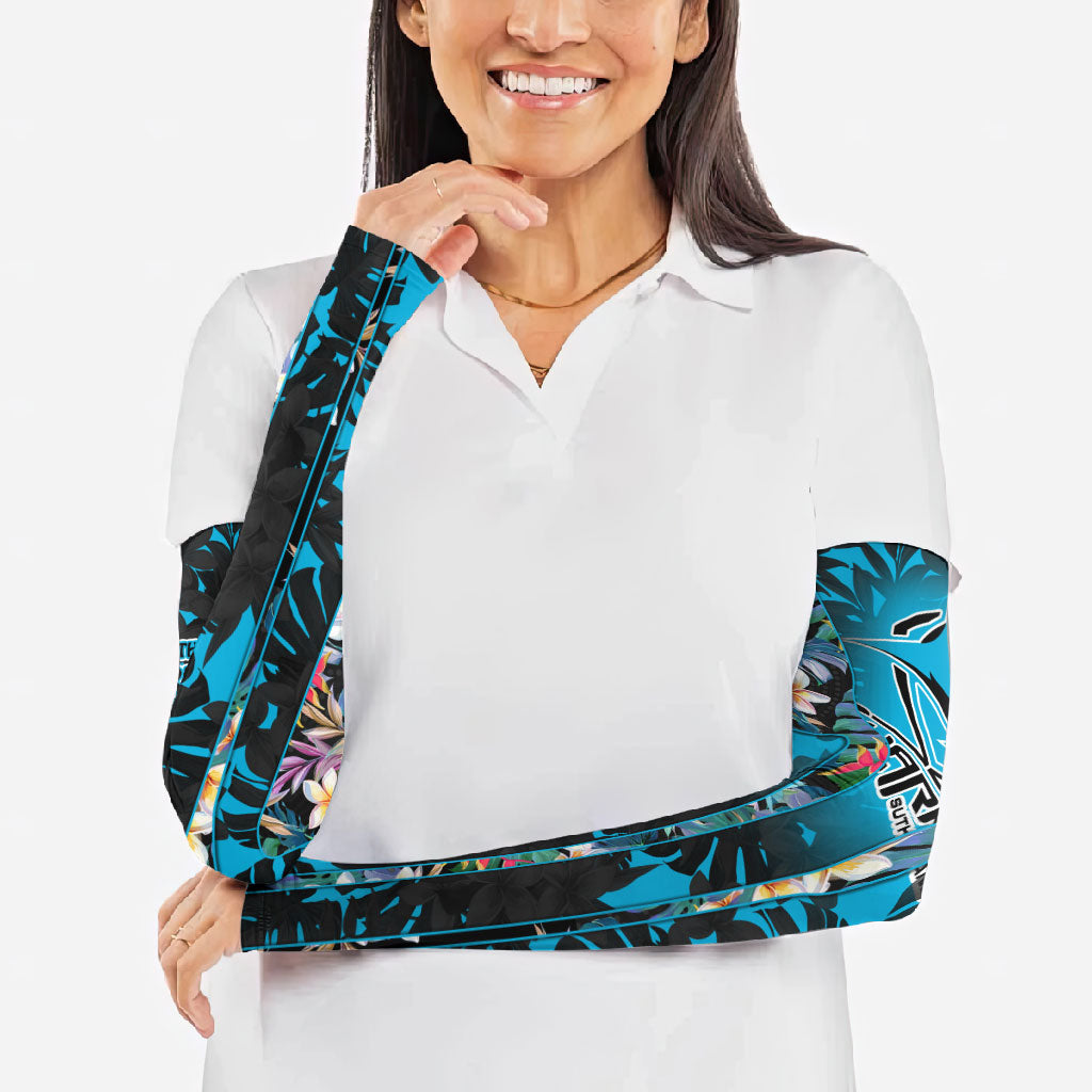 Cronulla-Sutherland Sharks Arm Sleeves Tropical Island Floral Pattern With Black And Blue Accents