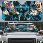 Cronulla-Sutherland Sharks Auto Sun Shade Tropical Island Floral Pattern With Black And Blue Accents