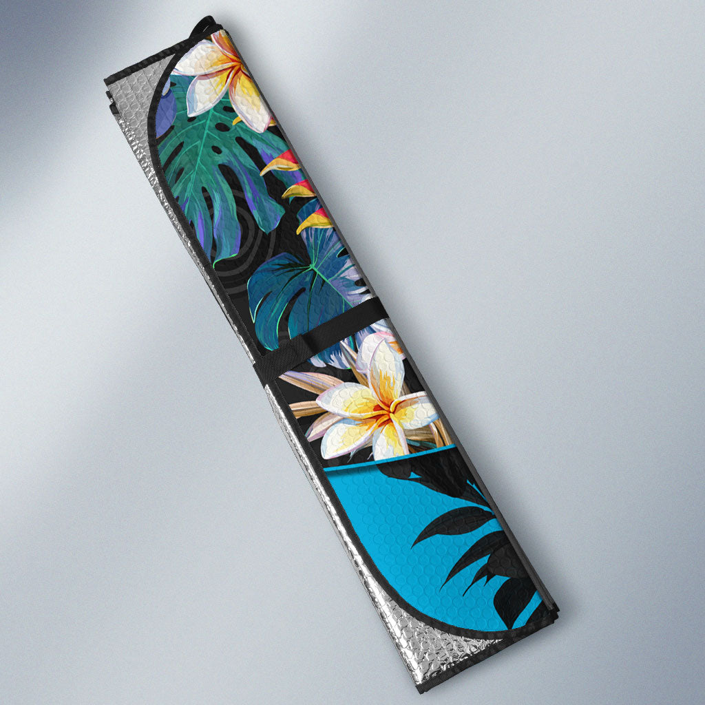 Cronulla-Sutherland Sharks Auto Sun Shade Tropical Island Floral Pattern With Black And Blue Accents