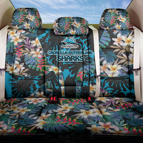 Cronulla-Sutherland Sharks Back Car Seat Cover Tropical Island Floral Pattern With Black And Blue Accents