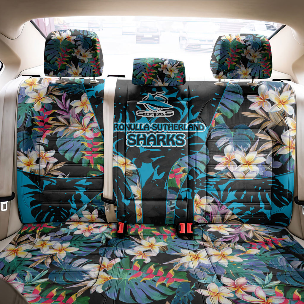 Cronulla-Sutherland Sharks Back Car Seat Cover Tropical Island Floral Pattern With Black And Blue Accents