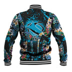 Cronulla-Sutherland Sharks Baseball Jacket Tropical Island Floral Pattern With Black And Blue Accents