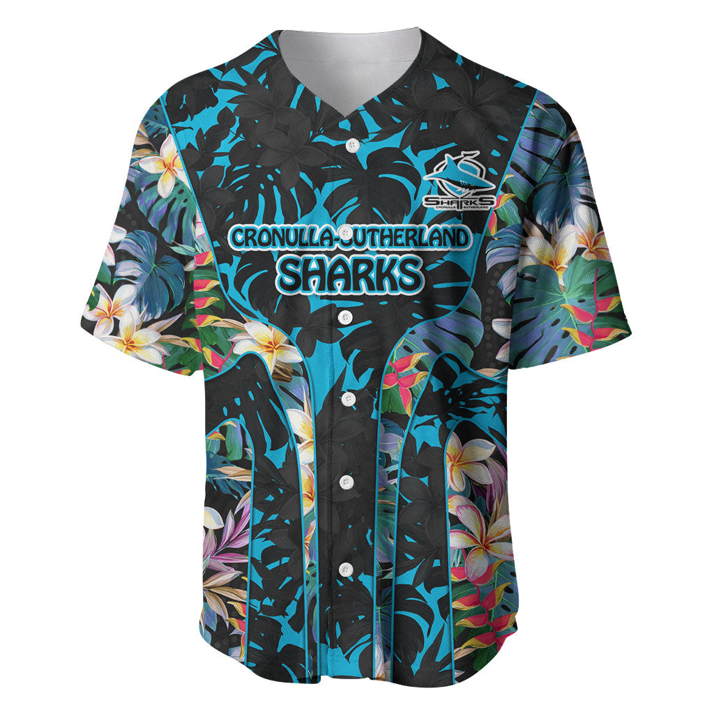 Cronulla-Sutherland Sharks Baseball Jersey Tropical Island Floral Pattern With Black And Blue Accents