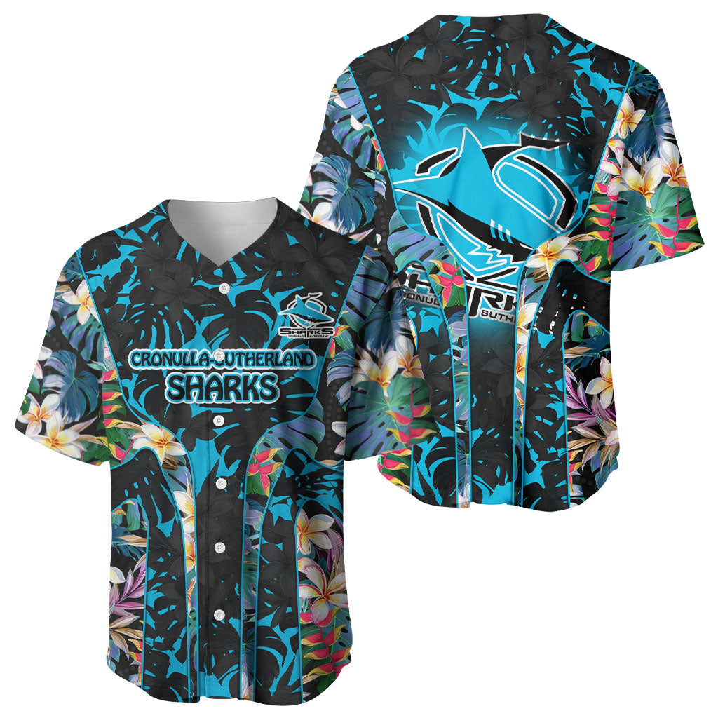 Cronulla-Sutherland Sharks Baseball Jersey Tropical Island Floral Pattern With Black And Blue Accents