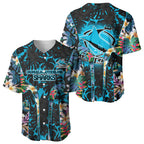 Cronulla-Sutherland Sharks Baseball Jersey Tropical Island Floral Pattern With Black And Blue Accents